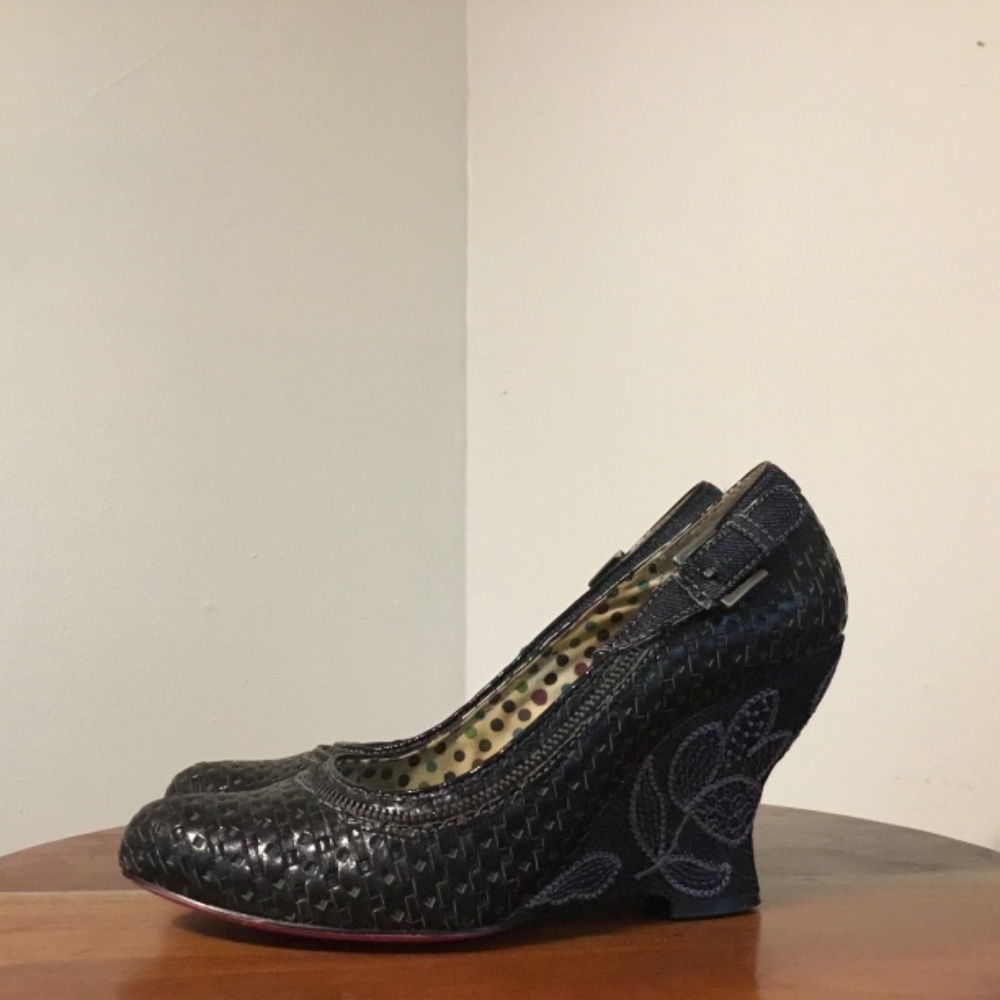 Vintage Kenzie Black Floral Wedge Size 8.5 - Picture 8 of 11